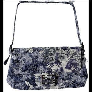 Floral Blue While Lace Rectangular Purse Shoulderbag Fold Over Snap Closure
